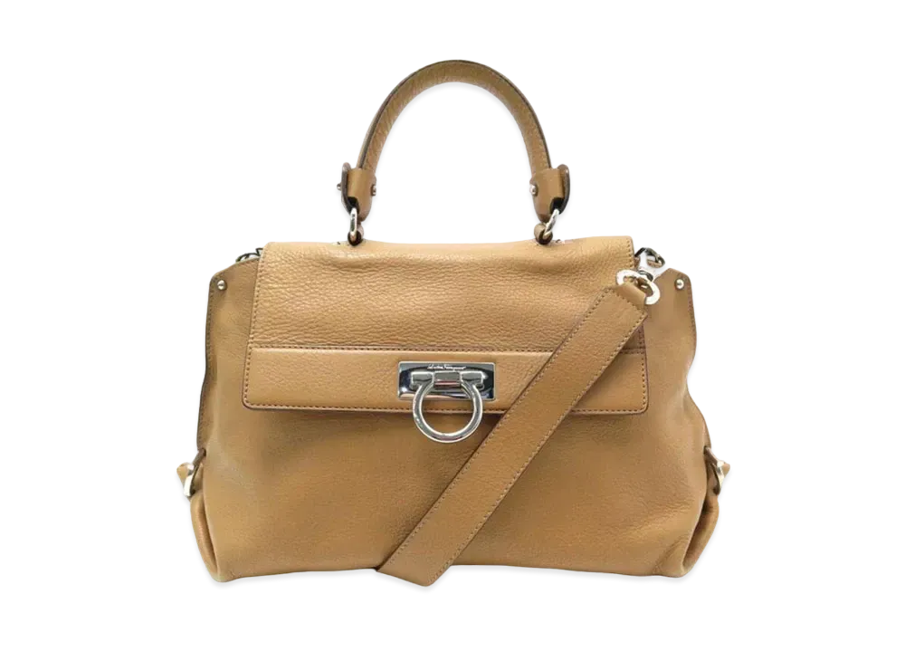 Salvatore Ferragamo Sofia Gancini Leather 2WAY Bag "Brown"