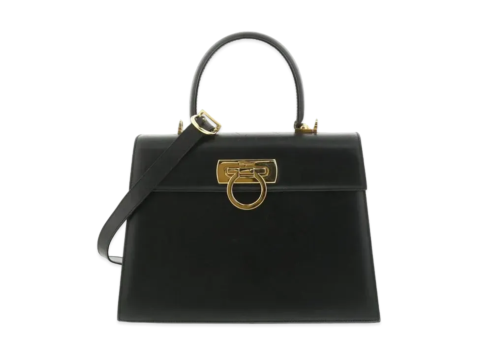 Salvatore Ferragamo Gancini Leather 2WAY Bag "Black"