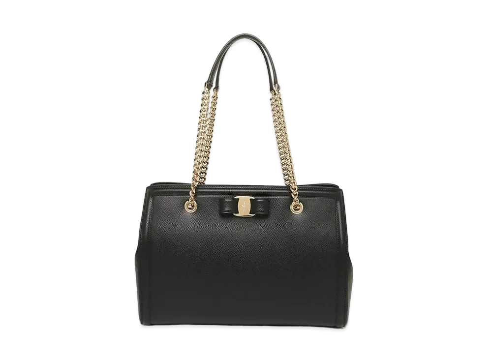 Salvatore Ferragamo Vara Leather chain Tote Bag "Black"