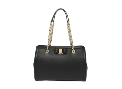 Salvatore Ferragamo Vara Leather chain Tote Bag "Black"