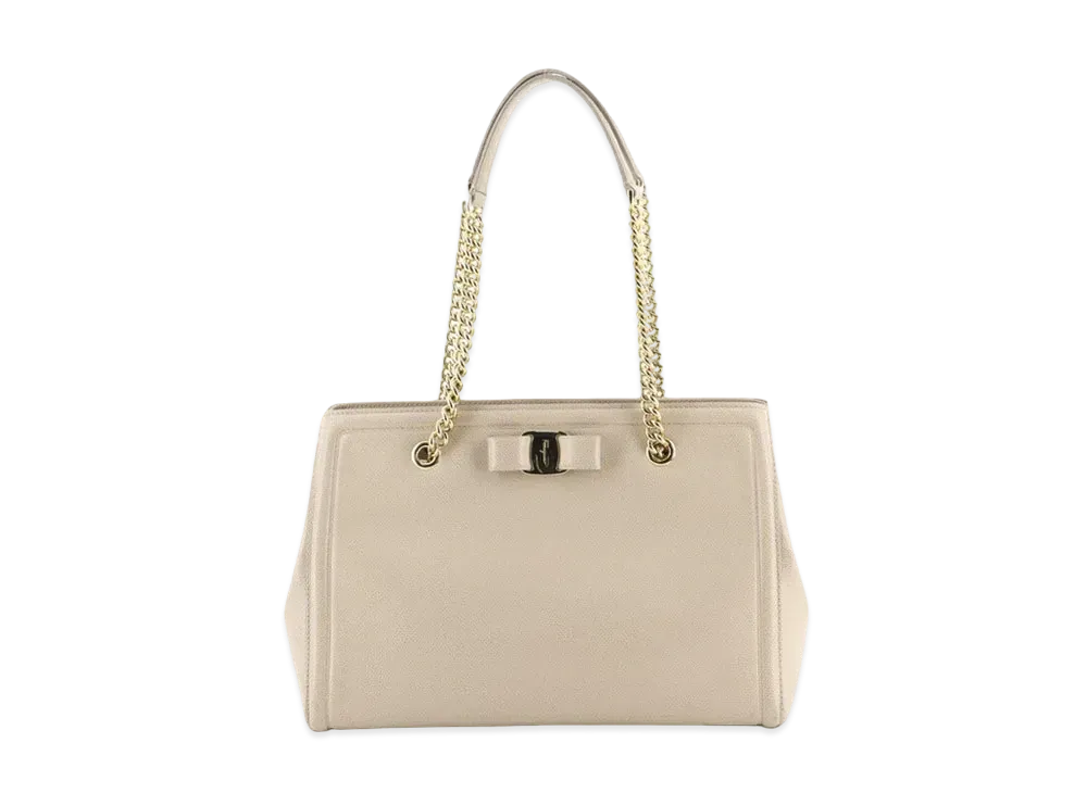 Salvatore Ferragamo Vara Leather chain Tote Bag "Beige"