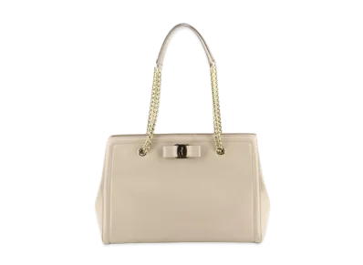 Salvatore Ferragamo Vara Leather chain Tote Bag "Beige"