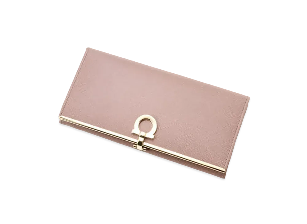 Salvatore Ferragamo Gancini Leather Flap Long wallet "Pink"