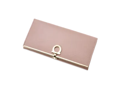 Salvatore Ferragamo Gancini Leather Flap Long wallet "Pink"