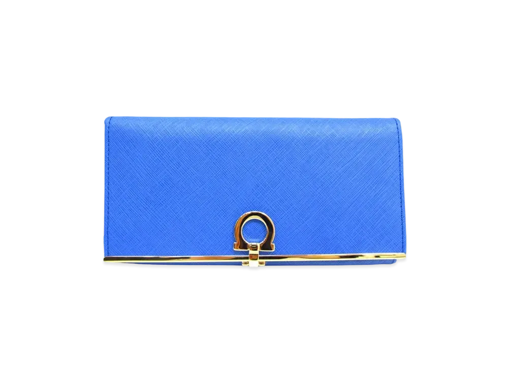 Salvatore Ferragamo Gancini Leather Flap Long wallet Light "Blue"