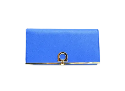 Salvatore Ferragamo Gancini Leather Flap Long wallet Light "Blue"