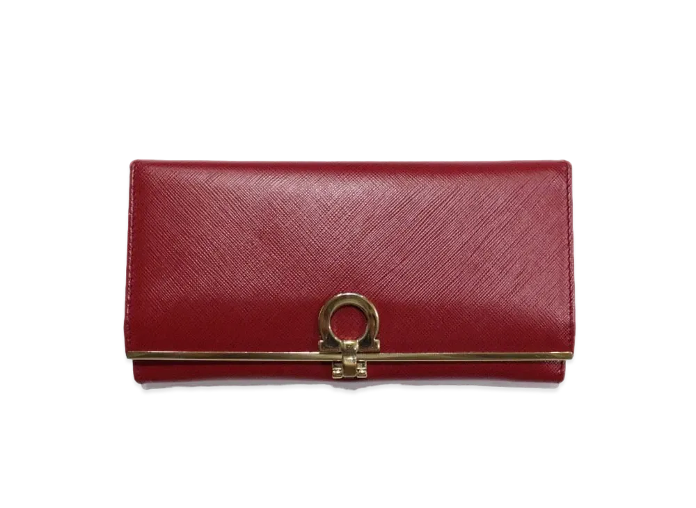Salvatore Ferragamo Gancini Leather Flap Long wallet "Red"