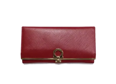 Salvatore Ferragamo Gancini Leather Flap Long wallet "Red"