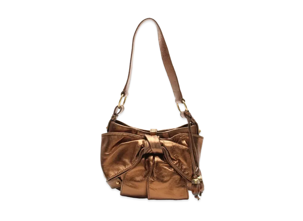 Saint Laurent Sac Bow Leather Shoulder Bag "Gold"