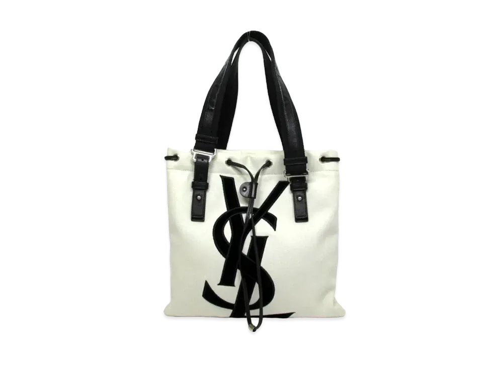 Saint Laurent Kahala Canvas Tote Bag "White"