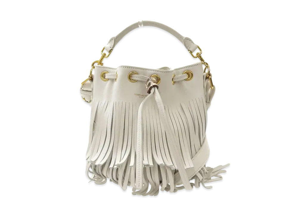 Saint Laurent Emanuelle Leather Fringe Bucket 2WAY Bag "White"