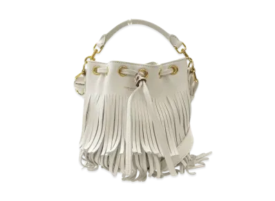 Saint Laurent Emanuelle Leather Fringe Bucket 2WAY Bag "White"