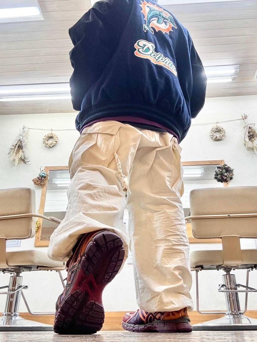 Tシャツでも、ジャージでも、スタジャンでも合うね！
合わせ