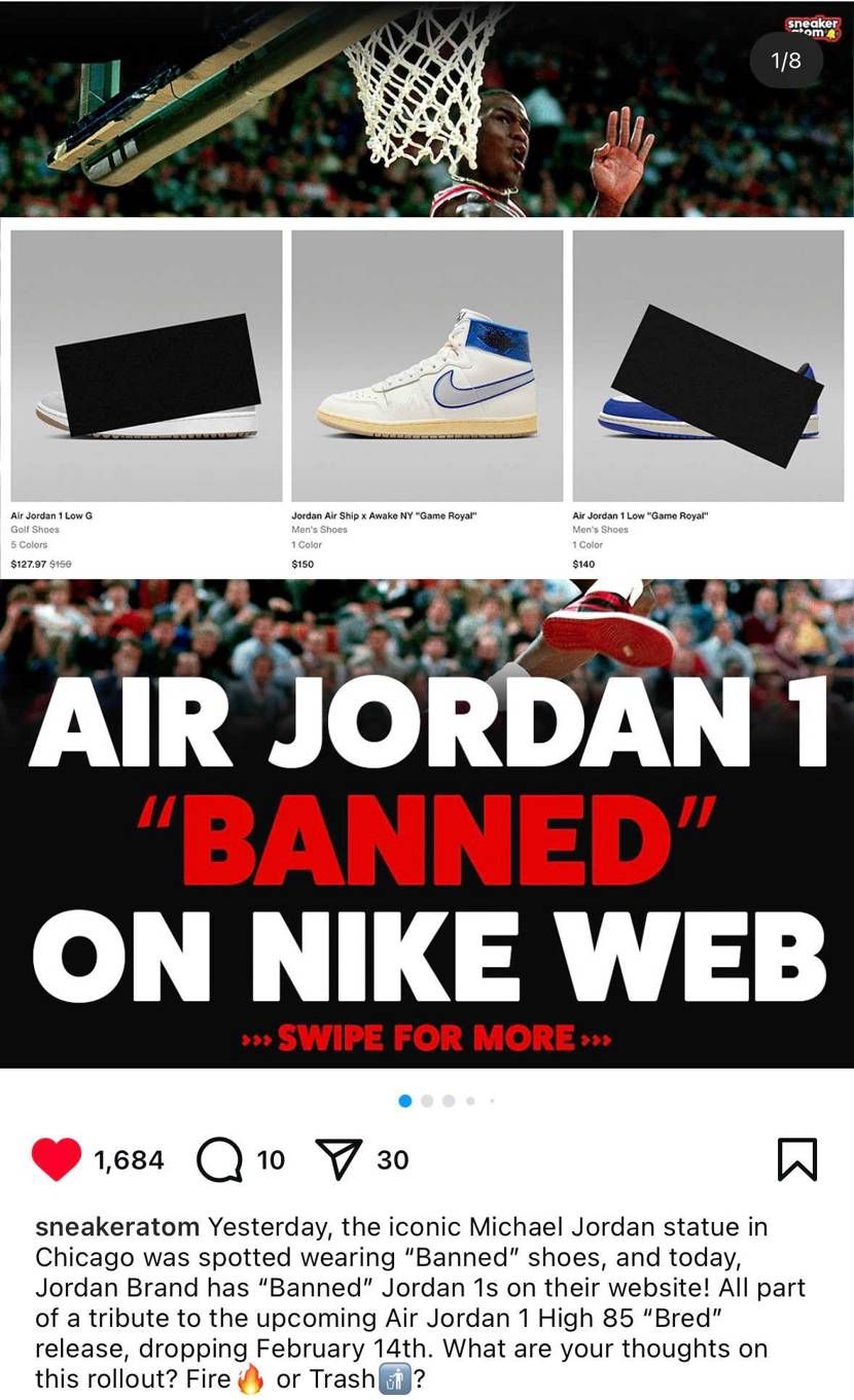 AJ1の黒塗りは来月リリース予定のBredのプロモーションとして、着用禁止された