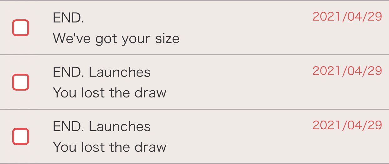 今朝、エンドさんからこの順序でメール来てたのですが
初めて当選した！やった！