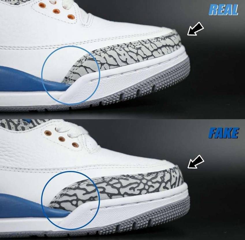 Aがリアル、Bがフェイク😃全体のシルエットとかかと辺りの立ち