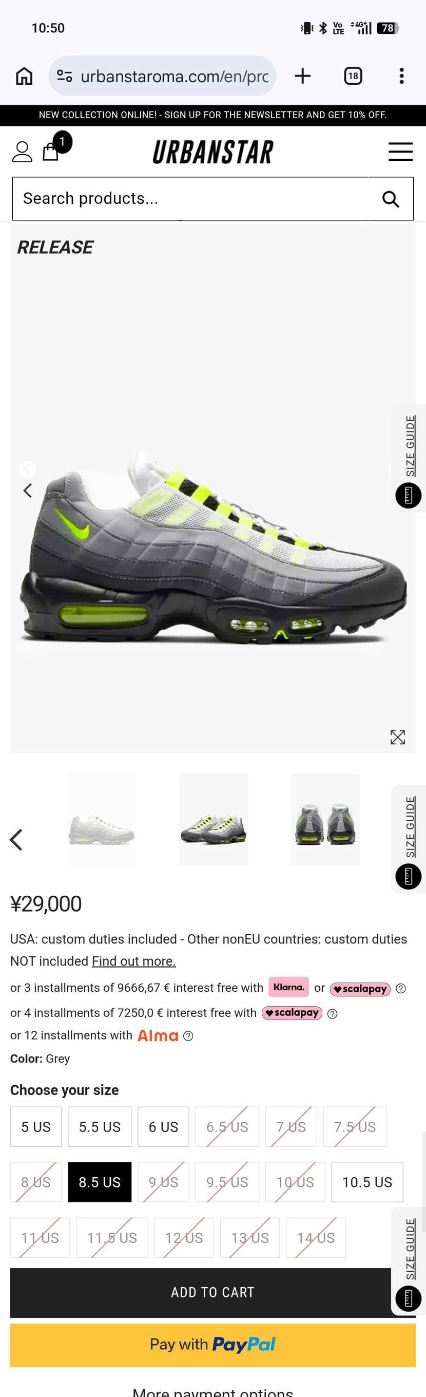 US8.5と10.5なら在庫あり。