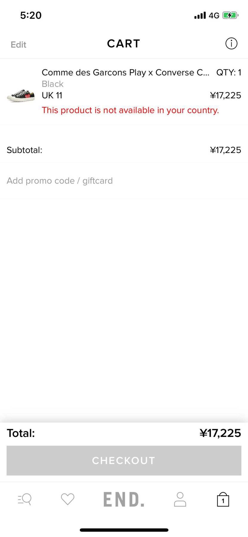 endにてconverseとギャルソンコラボ🐿らしいけど、日本には送れないっぽい