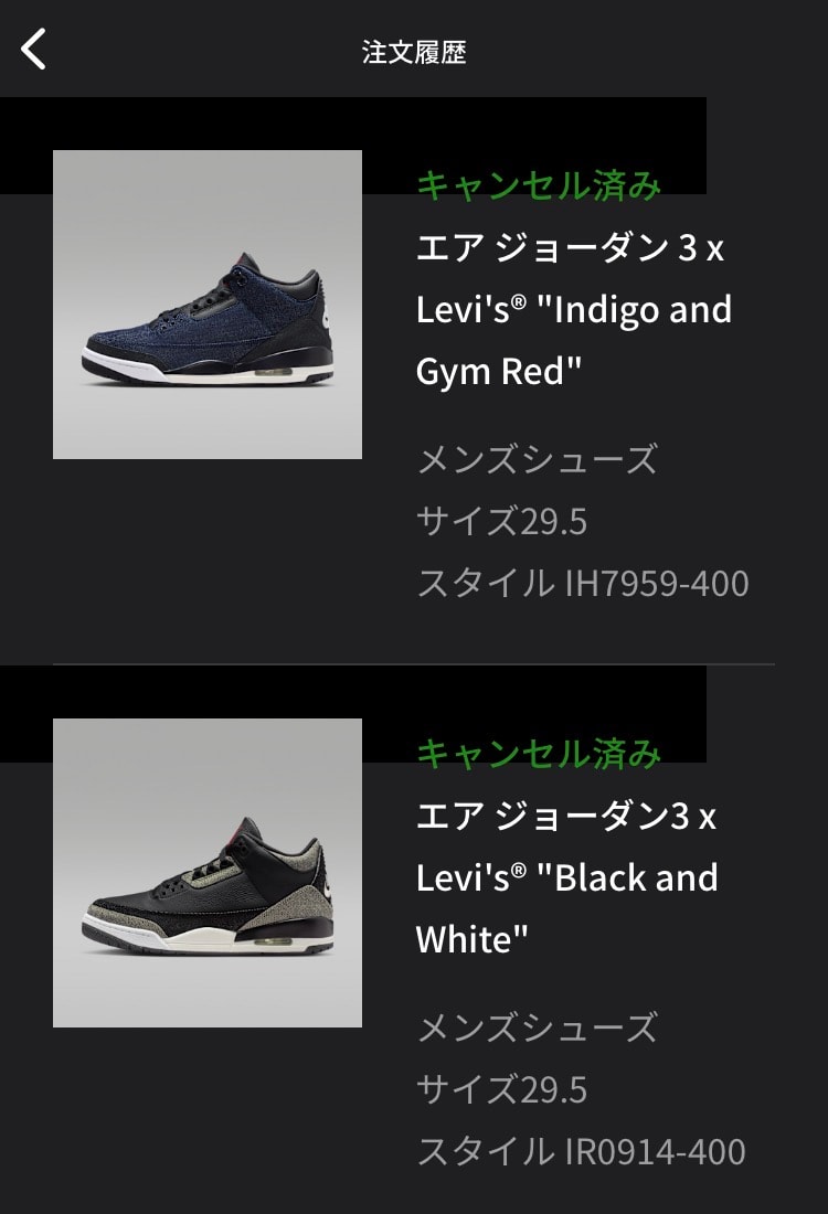 AJ3×Levi'sはマイサイ29.5cm二足確保したが、本