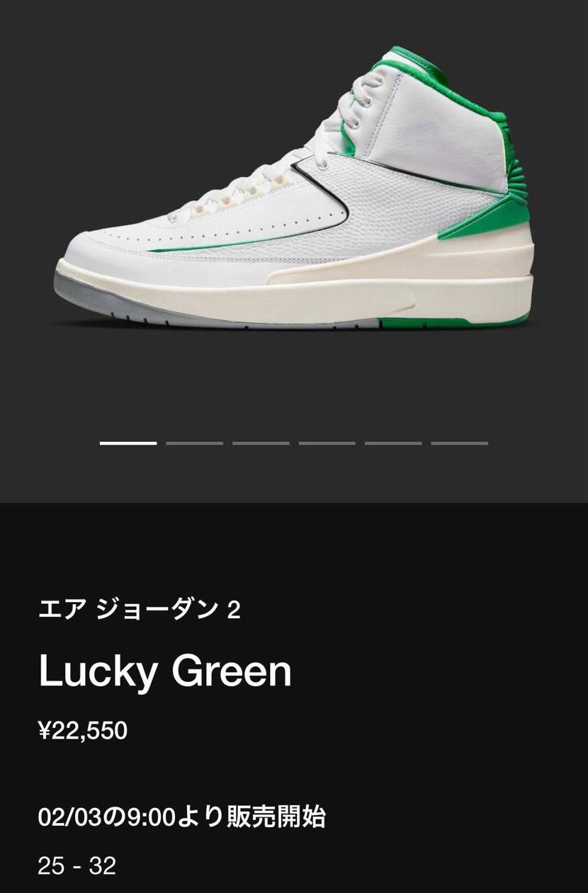 エアジョーダン2 ラッキーグリーン
ファミリーサイズ展開
2023/2/3リ