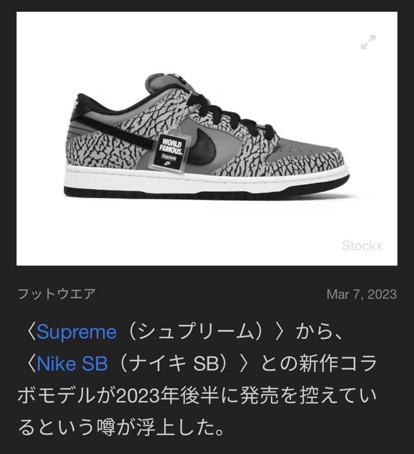 Nike SB×supreme
2023後半にリリース予定らしい🧐