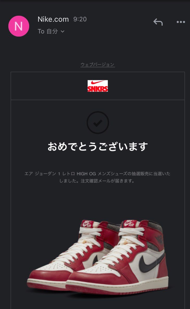 SNKRSで当選できました🙌
感無量です😭
ありがとうございます🙇‍♂️🙇‍