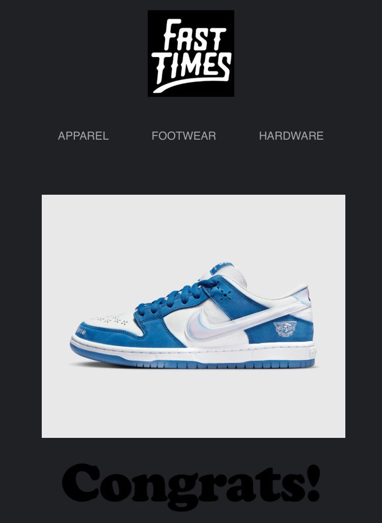 日本からの応募でリストック抽選GOT’EM。このショップでHUF DUNKも当選