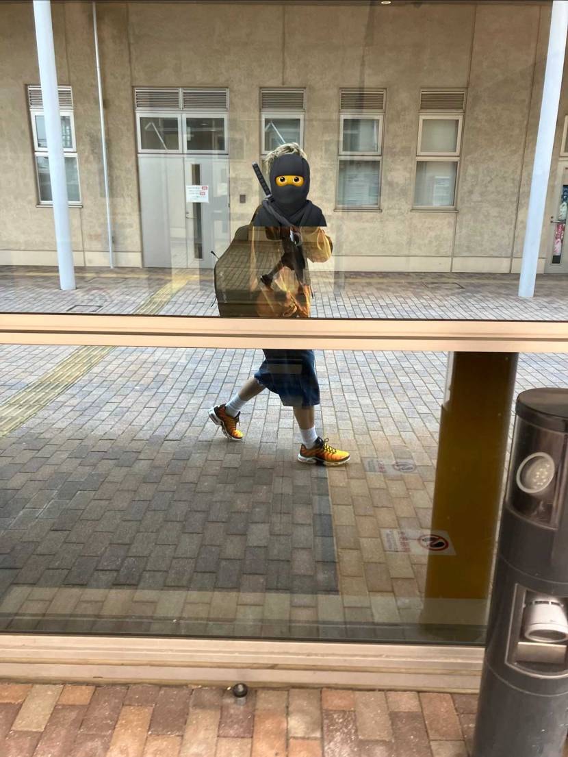 お散歩すると縁石に乗るのと良い感じの棒を拾うのは男たるものマ