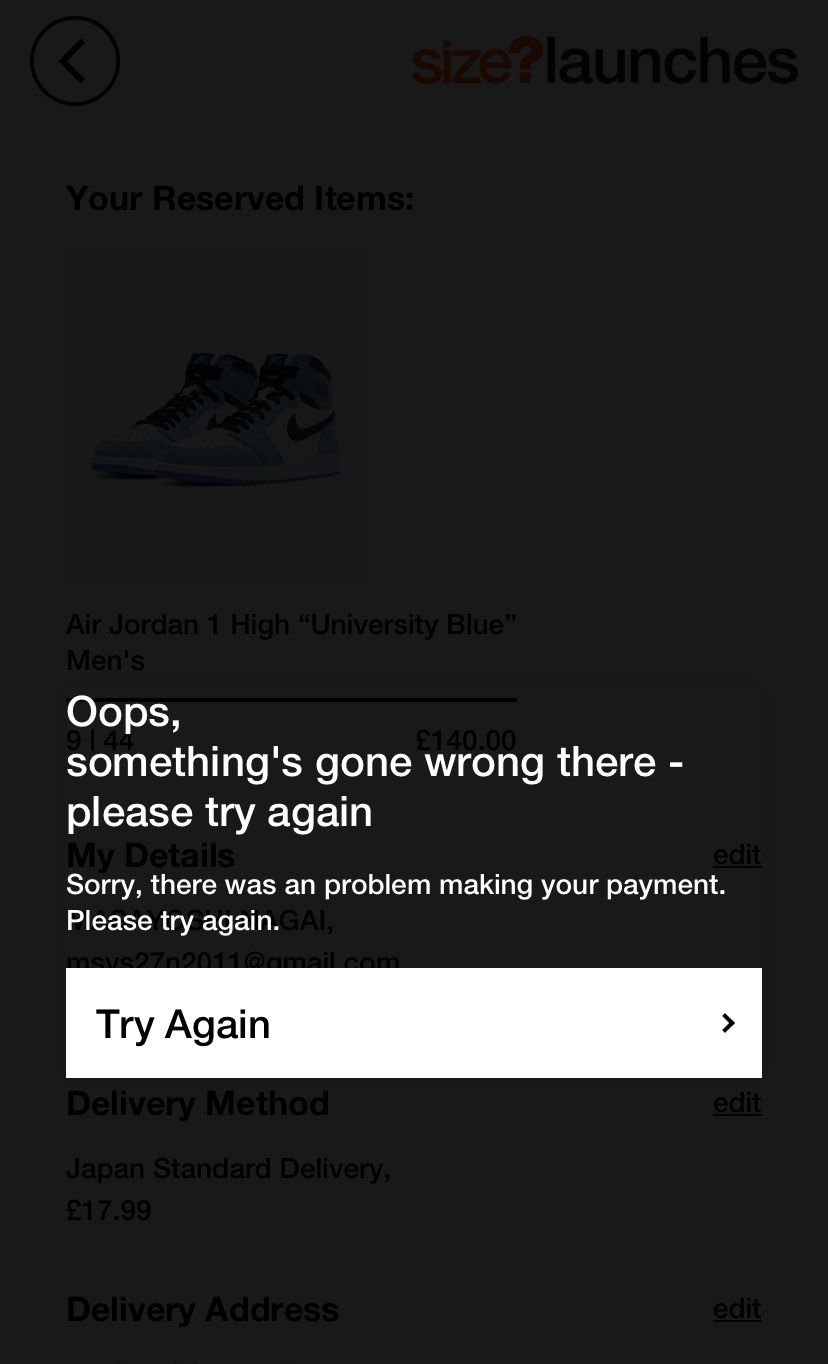 初めてsize?のアプリで抽選に申し込もうとしましたができませんでした。同じよう
