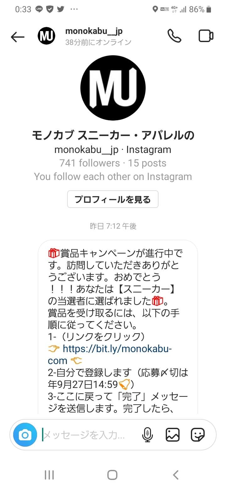 これ、怪しくないですか？
誰かInstagramで同じの来てませんか？
URLも
