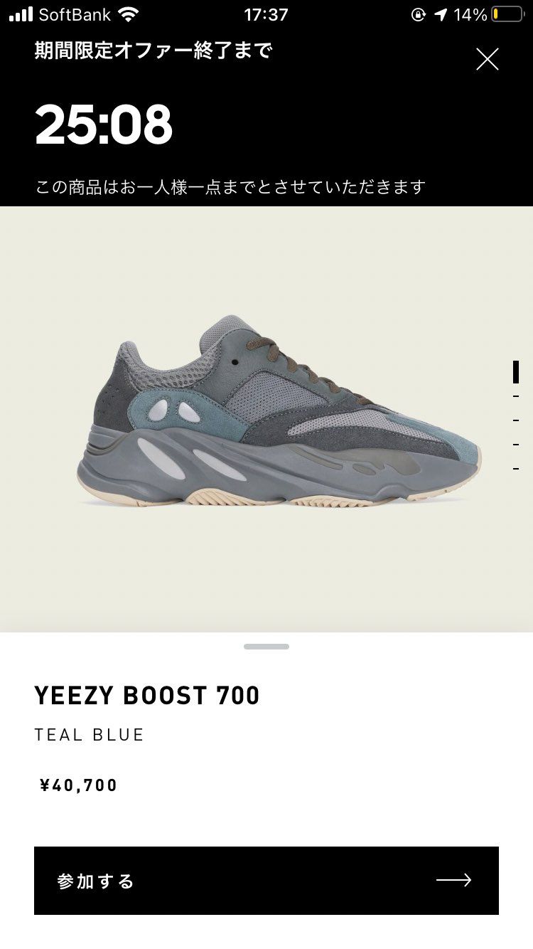 Yeezyの限定オファー来て思ったんだけど700は前の定価で販売なんだね。Tea