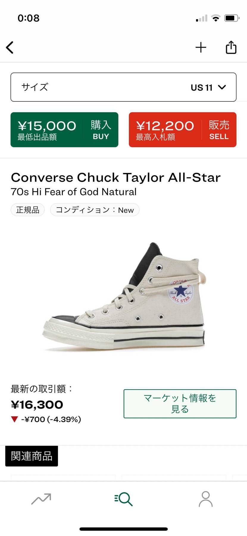 USconverseをStockXで買う場合、サイズはUSconverse基準で
