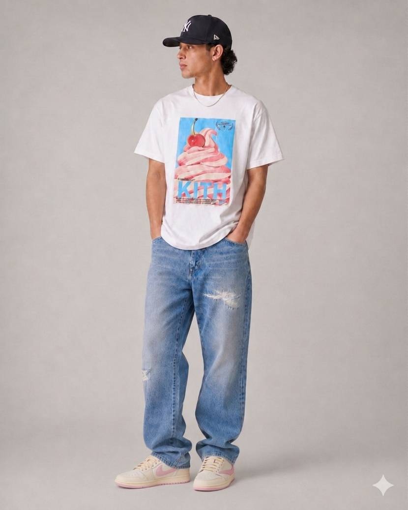 いちごソフトぽい配色と思い、去年出てたkith treatsのtシャツ合わせてチ