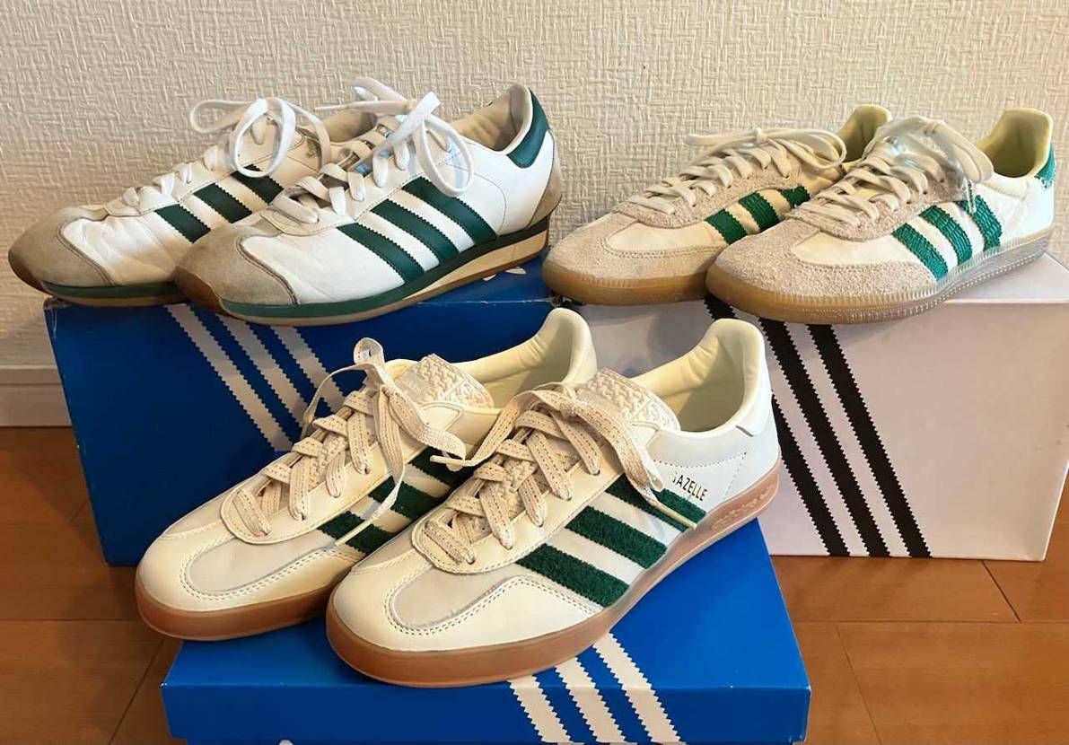 adidas鉄板カラーのホワイト×グリーン達です。
手前が今日シレッと発売