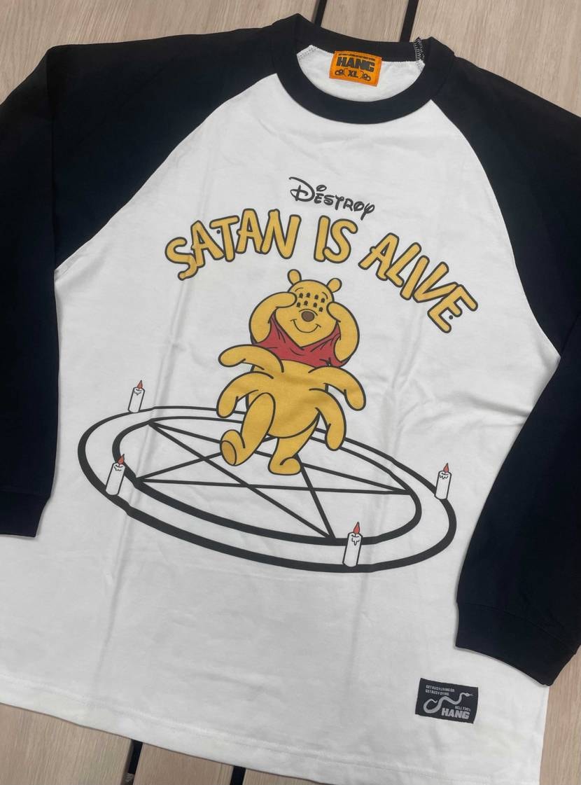  SATAN IS ALIVE raglan long sleeve t-shi