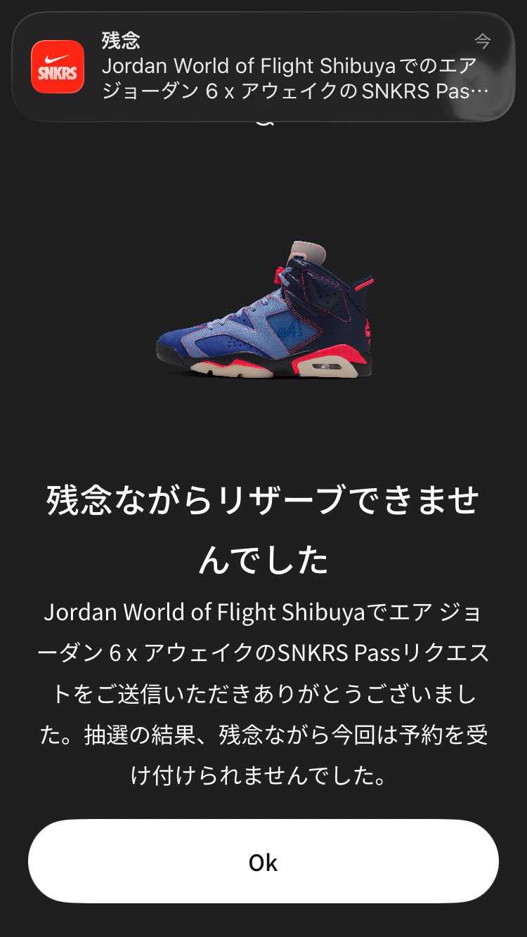 おはようございます😃
SNKRS前提ですが、AJ6だけ当選した場合は一旦確