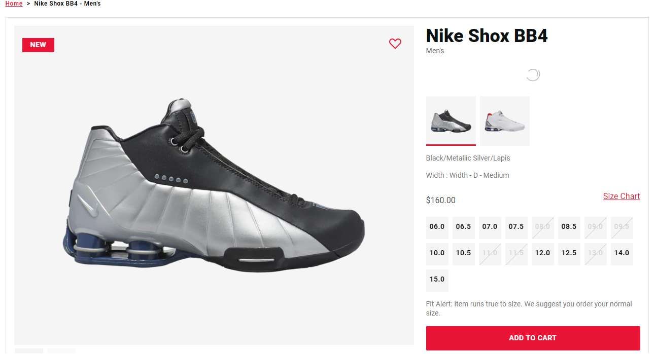 SHOX BB4のBlack/Metallic Silver/Lapisがいつの