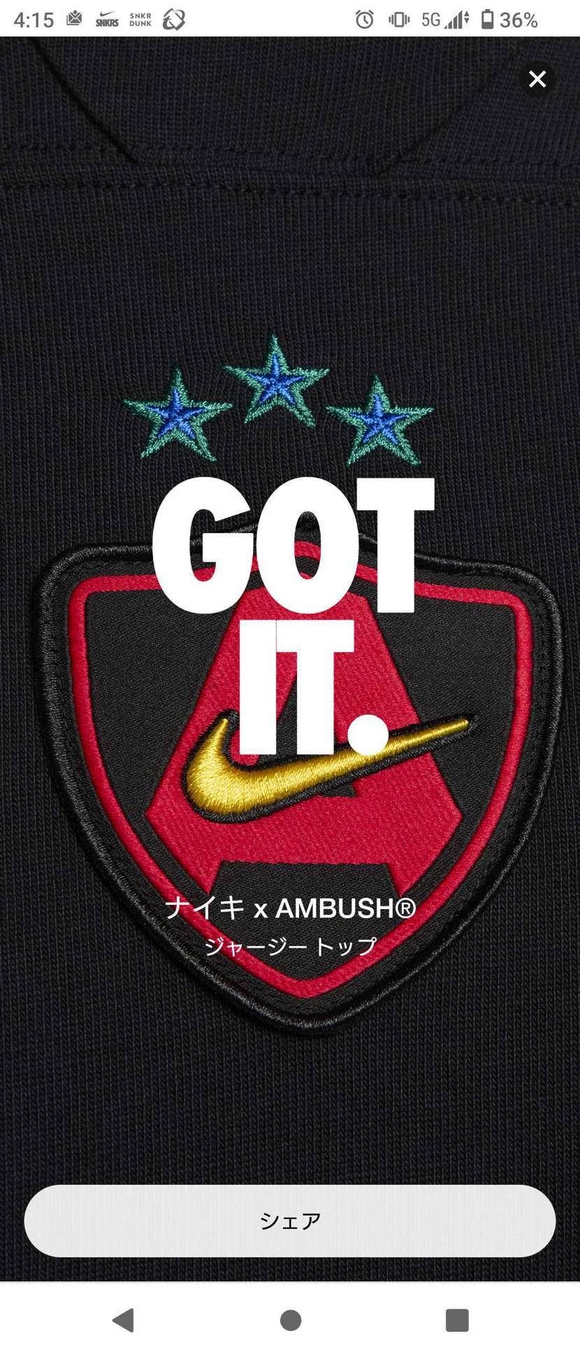 起きてたついでにSNKRSの在庫見てたらいつの間にか🐿されてたので、買ってしまい