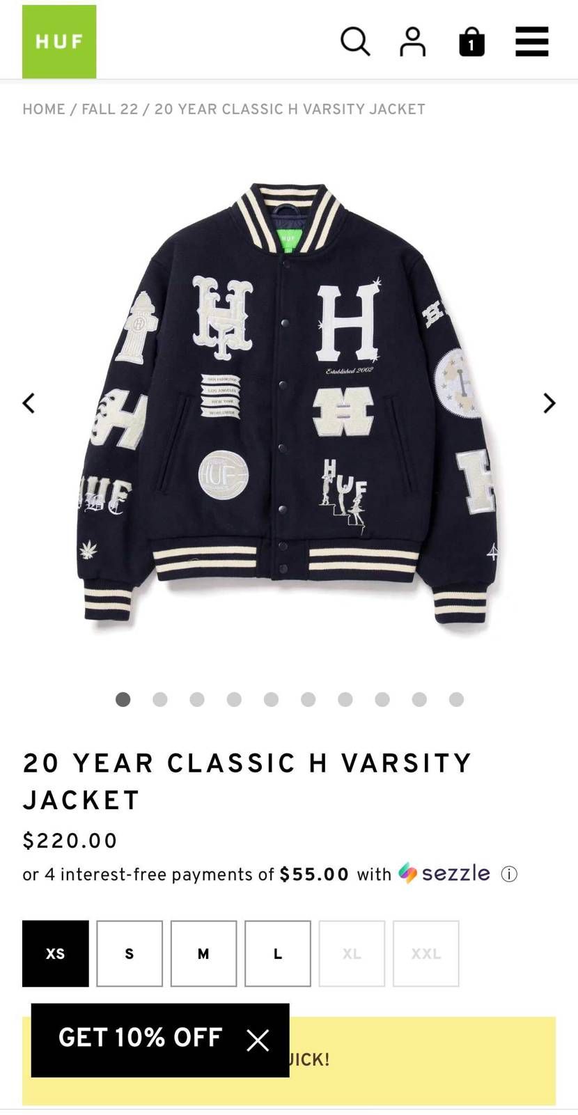 このhufの20周年記念のversity jacketが欲しい、けどちょっとパッ