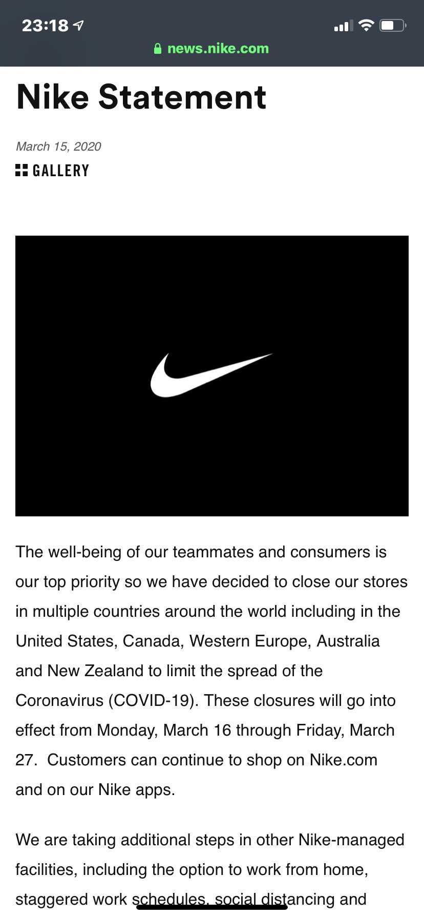 【世界NIKEショップ営業状況】
アメリカ全土はNIKEシ