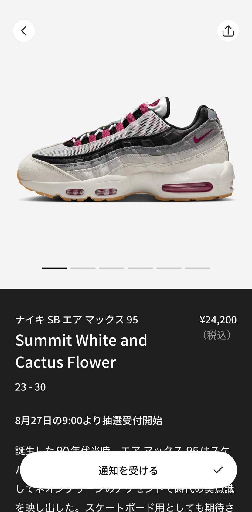 ナイキSBエアマックス 95 
Summit White and Cactus