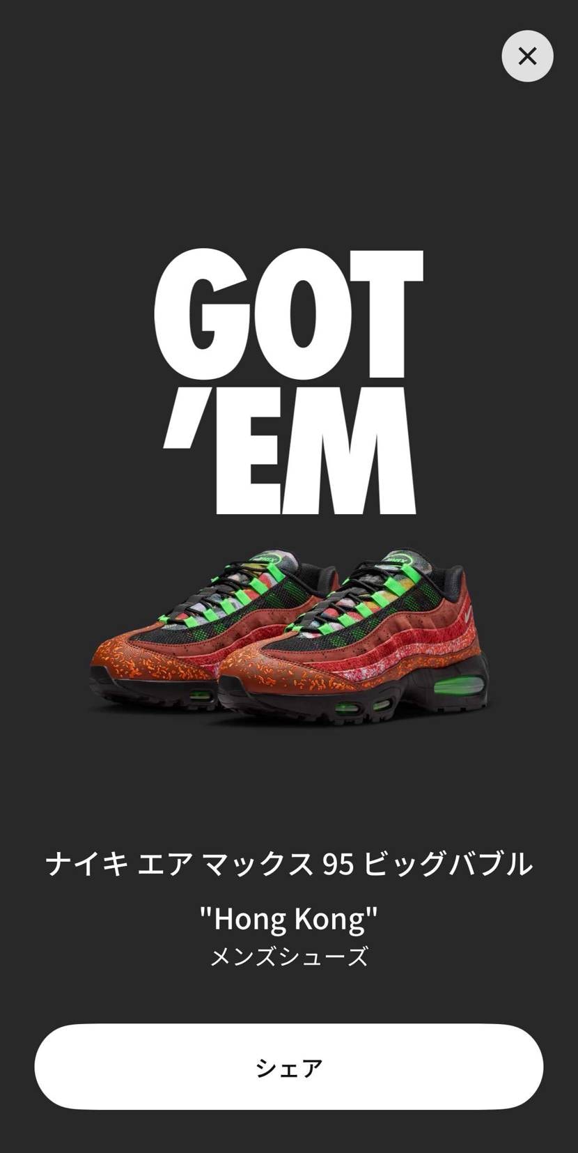 SNKRSでNike Air Max 95 Big Bubble Hong Ko
