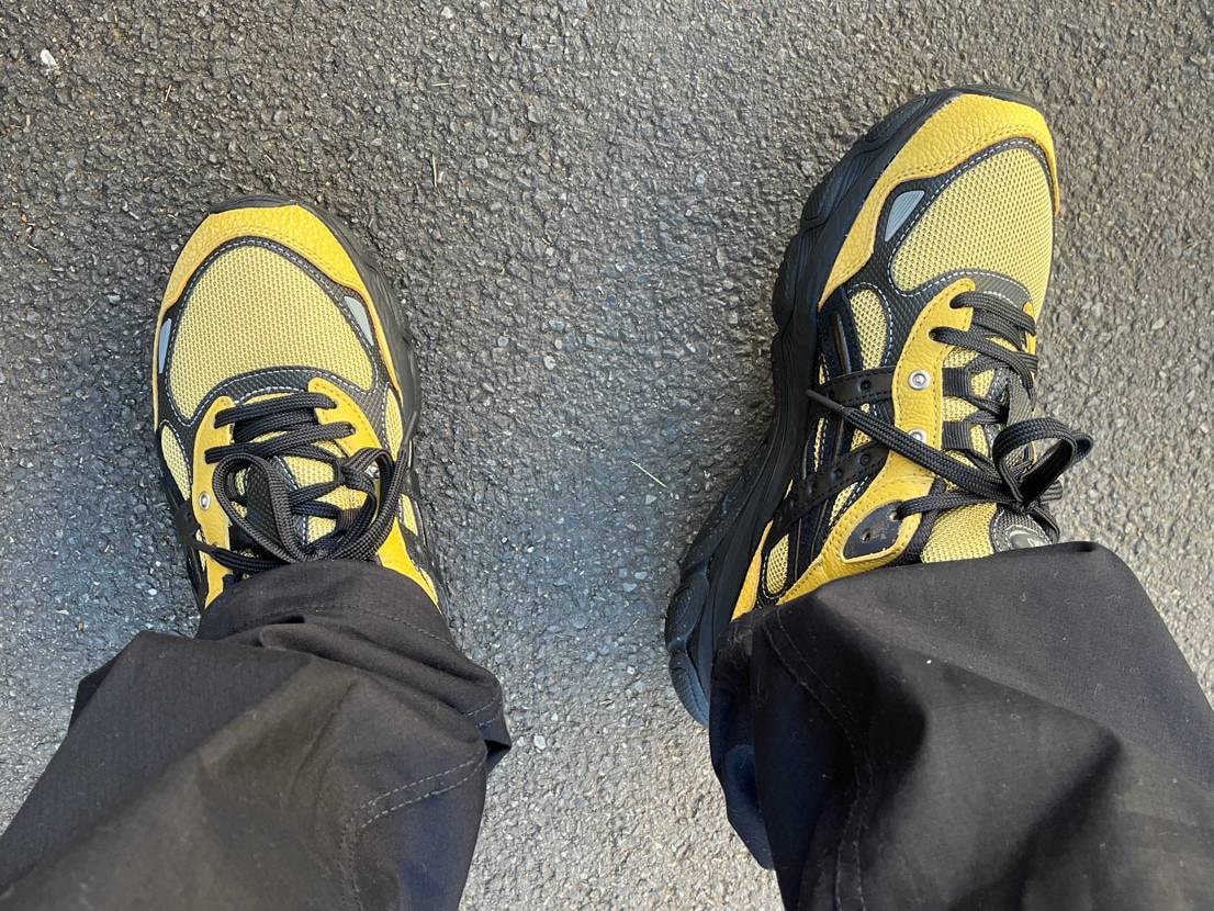 初履き。これは歩きやすい。素材のイメージよりだいぶ軽く、ストレスなし。1.0？も