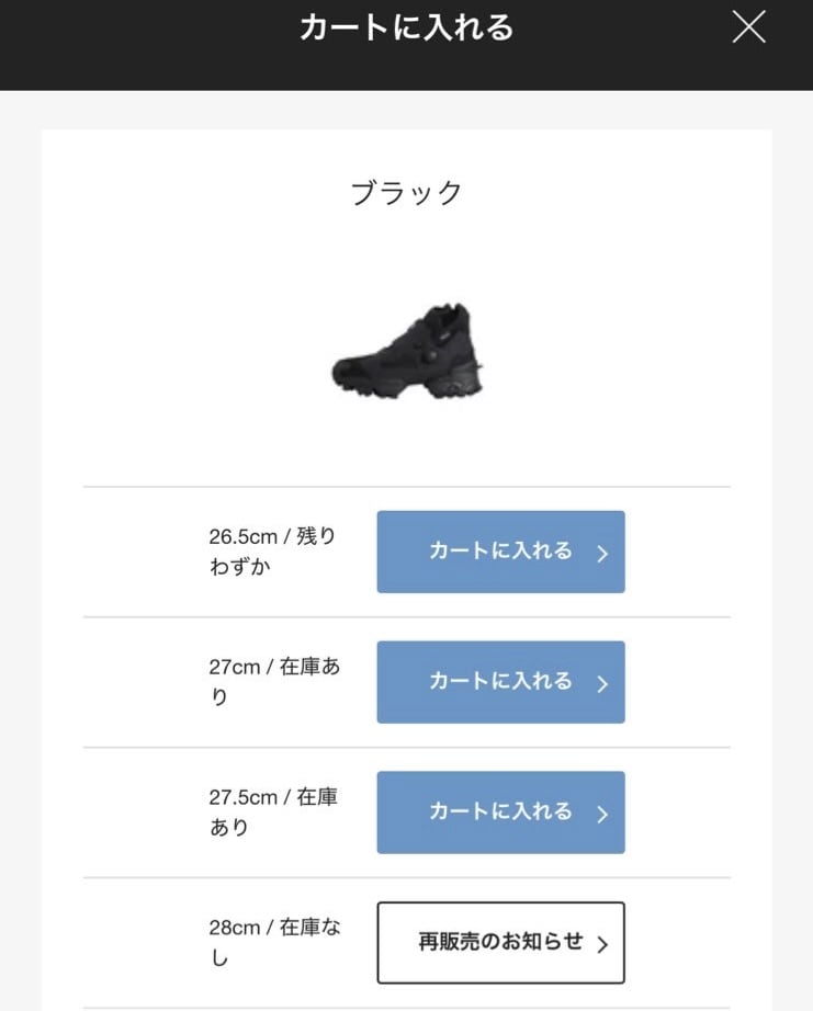 アークネッツさんでReebok INSTAPUMP FURY MIDのゴーデュラ
