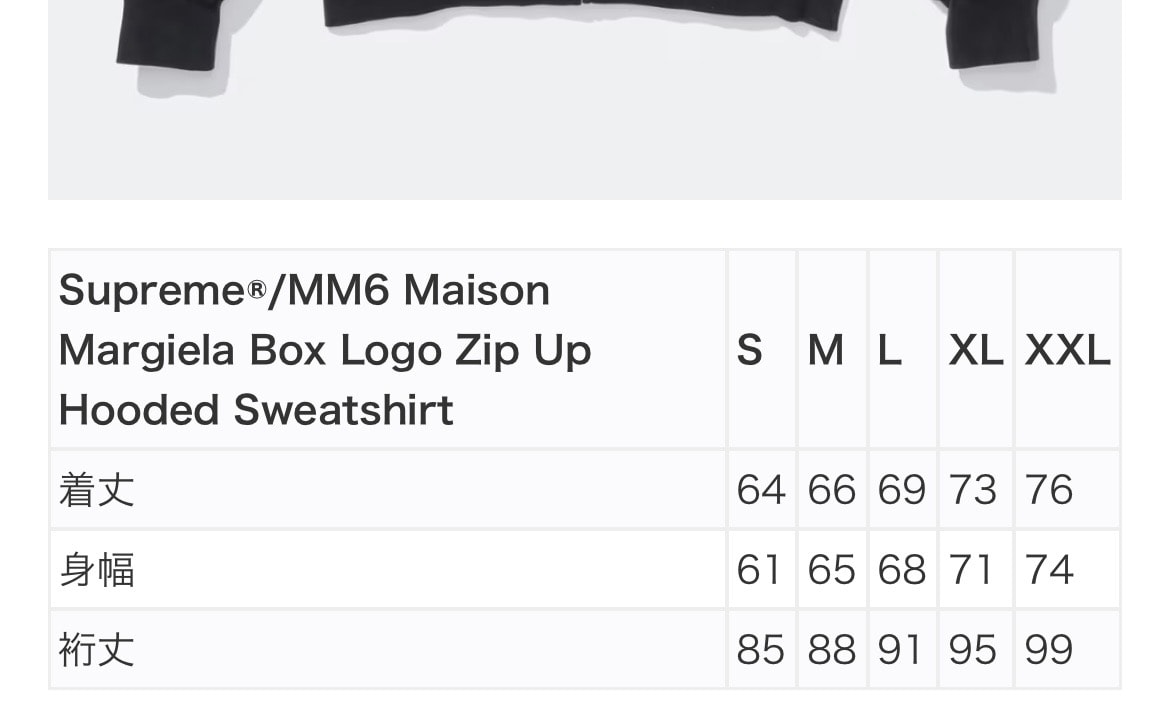 一部アイテムサイズ表。