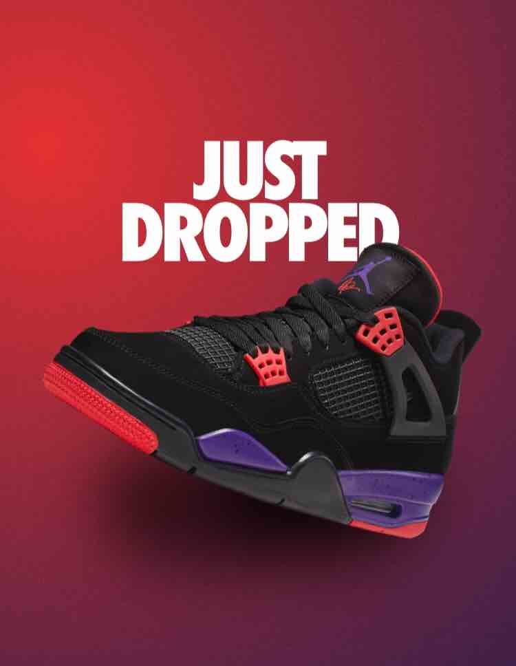 US snkrsでジョーダン4 NRG ラプターズカラーがサプライズドロップ。