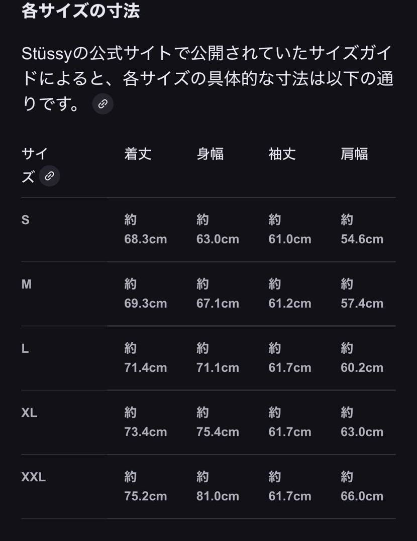 ユーティリティジャケット、探したらサイズ表出てきました。ご参