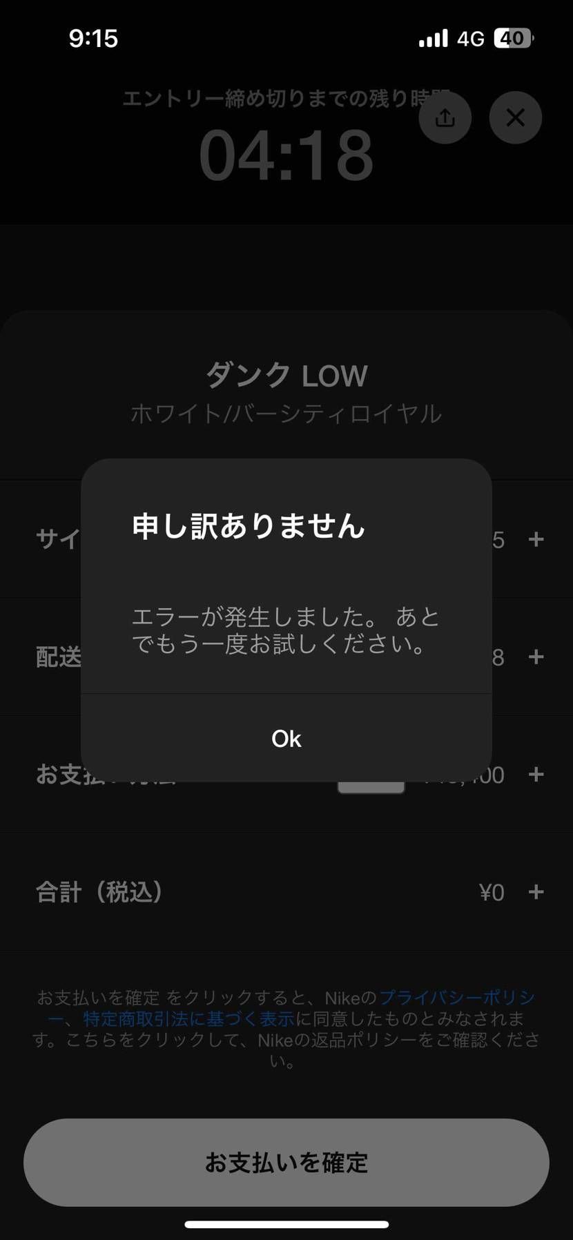 何やってもエラー出るの自分だけ？
結局一足も抽選申し込みできんかったんだけど