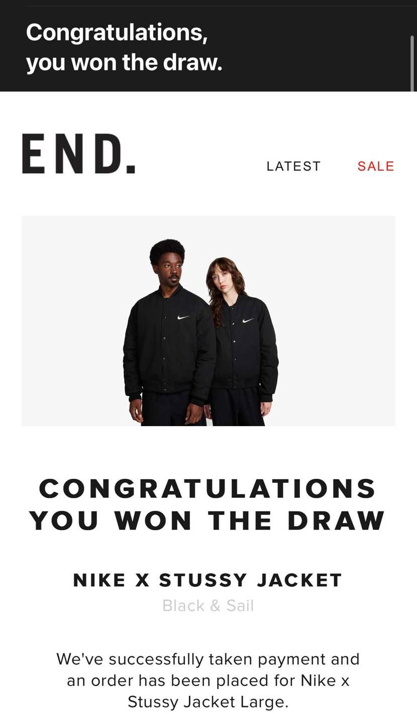 stussy店舗、オンライン、SNKRS全て瞬殺。からのEND!
嬉しいけど関