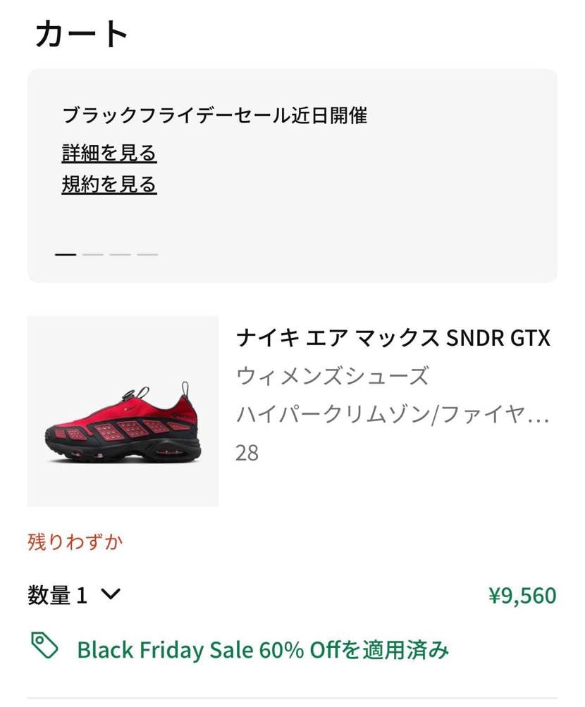 いやいやまさかのNIKEブラックフライデーで60%OFFとは…
27.5履いて